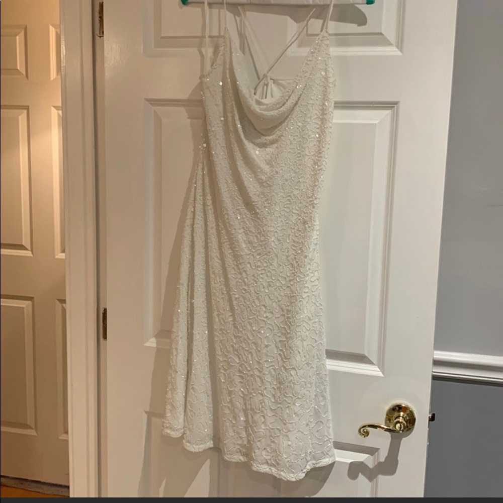 Adrianna Papell White Sparkly Dress